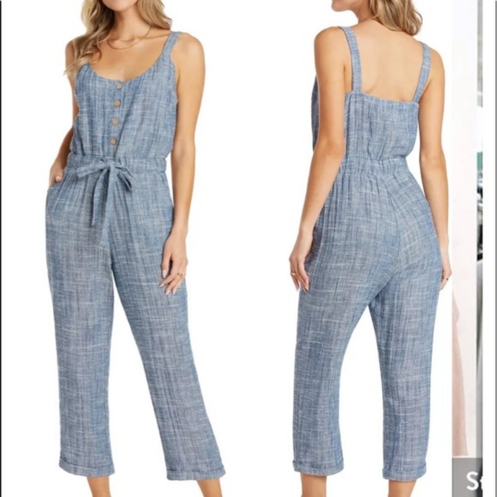 Willow Ashley Tie Waist Crop Linen Blend Jumpsuit